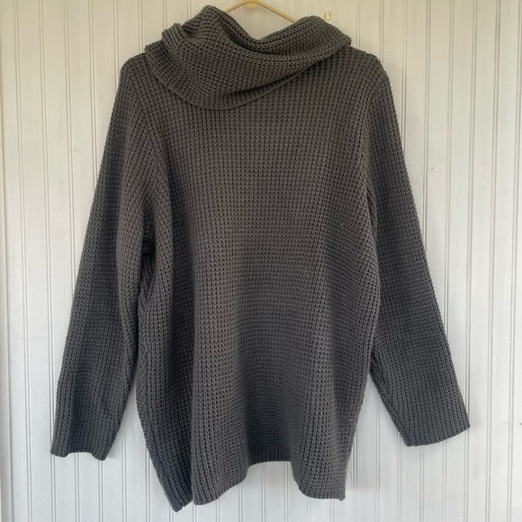 Kate & Sam Gray Grey Cowl neck Waffleknit Pullover Sweater Size Large - Picture 2 of 7